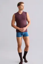 Mısırlı ORGANIC Pamuklu HERCULES Slim Fit V Yaka Sporcu Atlet / T-Shirt Mor