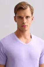 Mısırlı ORGANIC Pamuklu ZEUS LUXURY Regular Fit V Yaka Fanila / T-Shirt Mor