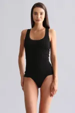 Débardeur/T-shirt en dentelle à larges bretelles noires, en modal égyptien TENCEL LACE