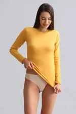 Débardeur/sweat-shirt à manches longues et col rond en modal égyptien TENCEL BRITT, couleur moutarde