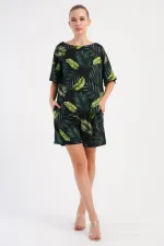 Mısırlı Kadın Viskon Desenli Şort Takım Yeşil