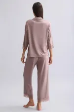 Mısırlı Kadın Bambu Pijama Takımı Kahverengi