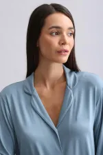 Mısırlı Kadın Bambu Pijama Takımı Petrol Mavisi