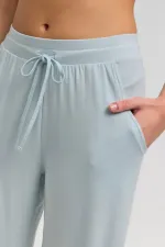 Mısırlı Kadın Pamuk Kapri Pijama Açık Mavi