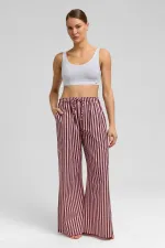 Pantalon de pyjama rayé en popeline de coton pour femme, marron et rose, style égyptien.