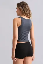 Mısırlı Modal By TENCEL U HELEN Kalın Askılı Crop / T-Shirt Antrasit