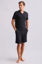 T-shirt égyptien pour homme en modal, col en V, anthracite