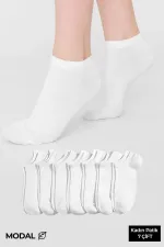 MODAL Kadın Kutulu 7 Çift Patik Çorap Beyaz