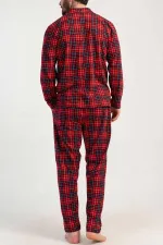 Ensemble pyjama rouge à carreaux en coton égyptien pour homme, chemise à manches longues