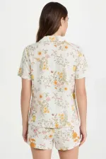 Ensemble chemise et short en coton à motif floral pour femme, écru