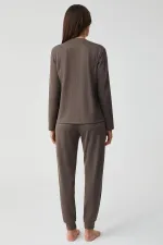 Mısırlı Kadın Üçlü Pijama Takımı Kahverengi