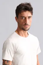 Mısırlı BAMBU HERCULES Slim Fit Bisiklet Yaka Fanila / T-Shirt Toprak Bej