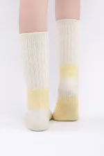 Mısırlı Unisex Alpaka Yünü Havlu Kışlık Soket Çorap Ekru/Sarı