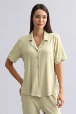 Mısırlı Kadın Modal Kısa Kollu Gömlek Adaçayı Yeşili