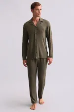 Chemise égyptienne à manches longues en modal kaki