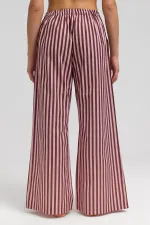 Pantalon de pyjama rayé en popeline de coton pour femme, marron et rose, style égyptien.