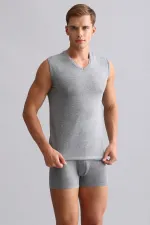 Mısırlı BAMBOO HERCULES Slim Fit V-Neck Athletic Tank Top / T-Shirt Grey Melange