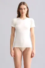 Mısırlı Modal By TENCEL VICTORIA V Yaka Fanila / T-Shirt Ekru