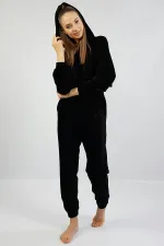 Mısırlı Kadın Kadife Uzun Kollu Pijama Takımı Siyah