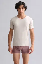 Mısırlı Modal By TENCEL HERCULES Slim Fit V Yaka Fanila / T-Shirt Toprak Bej