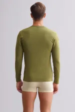 Mısırlı Modal By TENCEL HERCULES Slim Fit Bisiklet Yaka Uzun Kollu Fanila / T-Shirt Haki