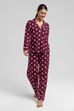 Mısırlı Women's Modal Polka Dot Pajama Set Burgundy