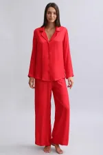 Mısırlı Kadın Bambu Pijama Takımı Kırmızı