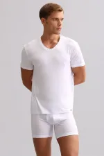 Mısırlı ORGANIC Pamuklu ZEUS LUXURY Regular Fit V Yaka Fanila / T-Shirt Beyaz