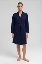 Robe courte gaufrée en coton pour femme, bleu marine, style égyptien