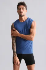 Mısırlı Modal By TENCEL HERCULES Slim Fit Bisiklet Yaka Sporcu Atlet / T-Shirt Gece Mavisi