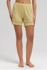 Mısırlı Kadın Örme Askılı Short Takım Açık Sarı