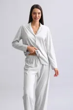 Mısırlı Kadın %100 Pamuk Pijama Takımı Gri Melanj