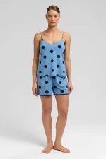 Haut de pyjama à bretelles en modal à pois pour femme, bleu ciel