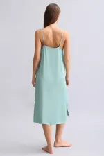 Kadın Dantel Detaylı Saten Gecelik Çağla Yeşili