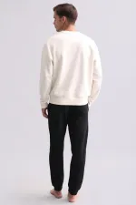 Ensemble pyjama à manches longues en coton égyptien pour homme, écru