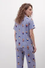 Egyptian Women's Cotton Short-Sleeve Shirt Pajama Set Navy Blue Egyptian Women's Cotton Short-Sleeve Shirt Pajama Set Navy Blue