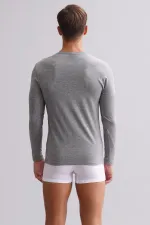 Mısırlı Modal By TENCEL HERCULES Slim Fit Bisiklet Yaka Uzun Kollu Fanila / T-Shirt Gri Melanj