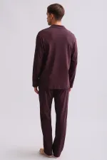 Ensemble chemise et pyjama en coton pour homme, bordeaux, style égyptien