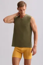 Débardeur/T-shirt de sport ZEUS LUXURY en coton biologique égyptien, coupe classique, col en V, couleur kaki olive