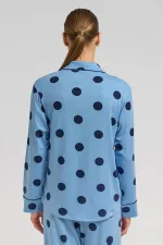 Mısırlı Women's Modal Knit Polka Dot Shirt, Baby Blue