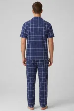 Mısırlı Erkek Pamuk Ekoseli Gömlek Pijama Takım Lacivert