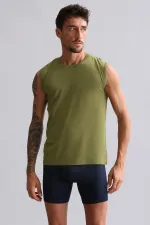 Mısırlı ORGANIC Pamuklu HERCULES Slim Fit Bisiklet Yaka Sporcu Atlet / T-Shirt Haki