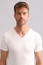 Mısırlı BAMBU TERMAL V Yaka Fanila / T-Shirt Ekru