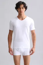 Mısırlı ORGANIC Pamuklu HERCULES Slim Fit V Yaka Fanila / T-Shirt Beyaz