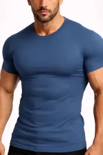Mısırlı ORGANIC Pamuklu HERCULES Slim Fit Bisiklet Yaka Fanila / T-Shirt Gece Mavisi