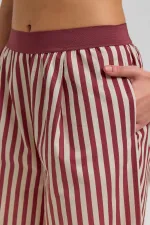 Women's Cotton Poplin Pleated Trousers Burgundy-Pink