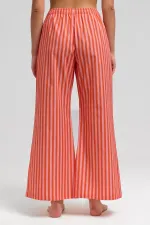 Mısırlı Kadın Pamuklu Poplin Çizgili Pijama Altı / Pantolon Turuncu-Pembe