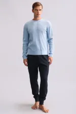 Mısırlı Erkek Pamuklu Uzun Kollu Pijama Takımı Mavi