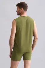 Mısırlı BAMBU ZEUS Regular Fit V Yaka Sporcu Atlet / T-Shirt Haki Yeşil