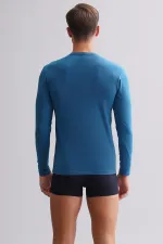 Mısırlı Modal By TENCEL HERCULES Slim Fit Bisiklet Yaka Uzun Kollu Fanila / T-Shirt Petrol Mavisi